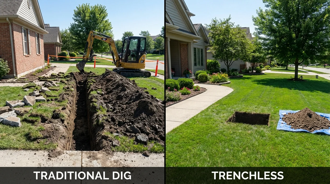 Trenchless sewer repair with minimal yard damage versus traditional excavation in Berlin, NH
